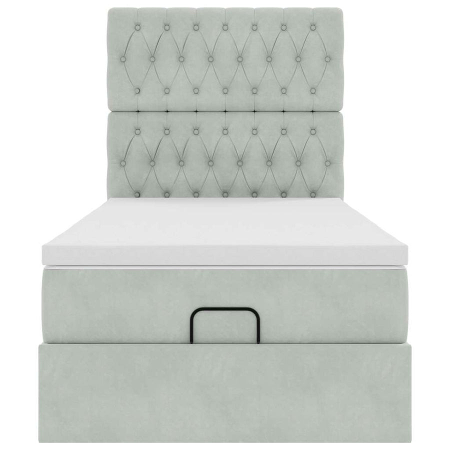 Ottoman bed met matrassen 90x200cm fluweel lichtgrijs