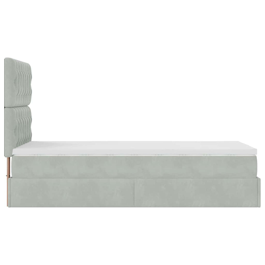 Ottoman bed met matrassen 90x200cm fluweel lichtgrijs