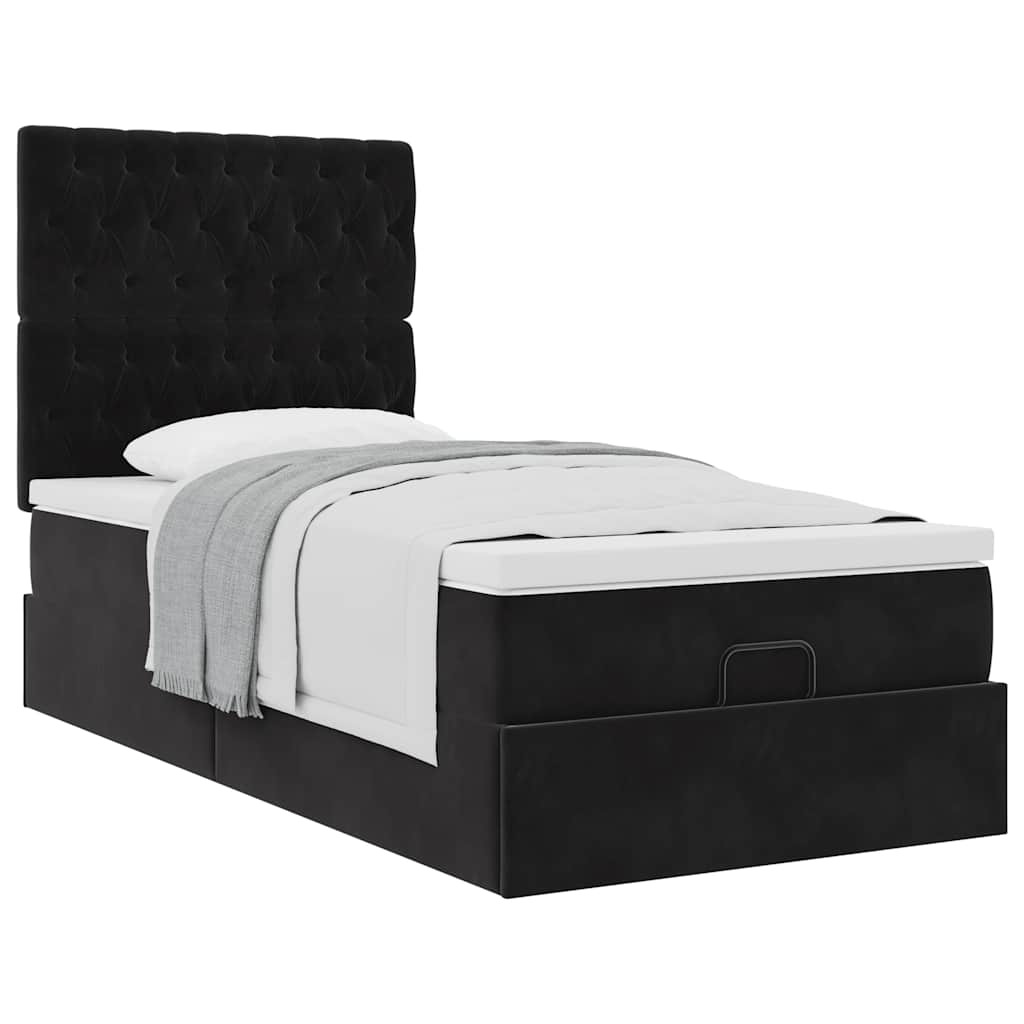Ottoman bed met matrassen 90x200cm fluweel zwart