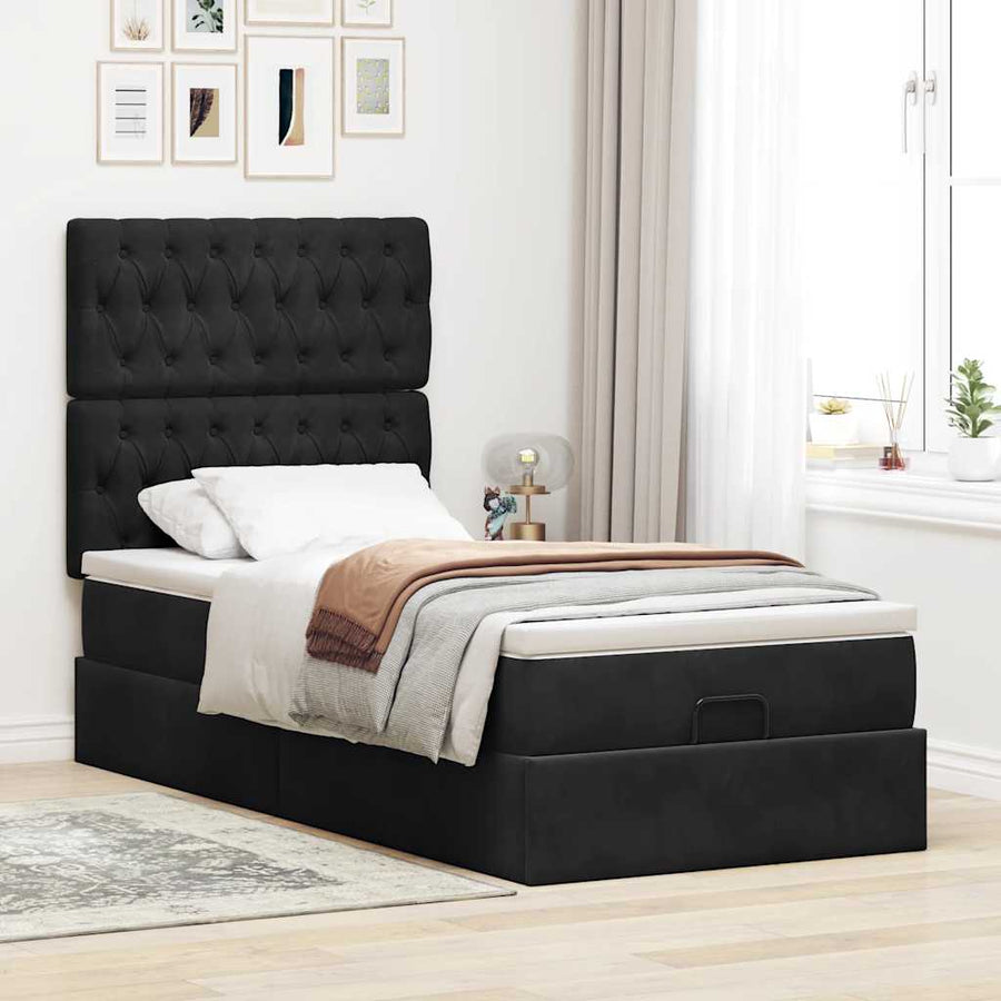 Ottoman bed met matrassen 90x200cm fluweel zwart