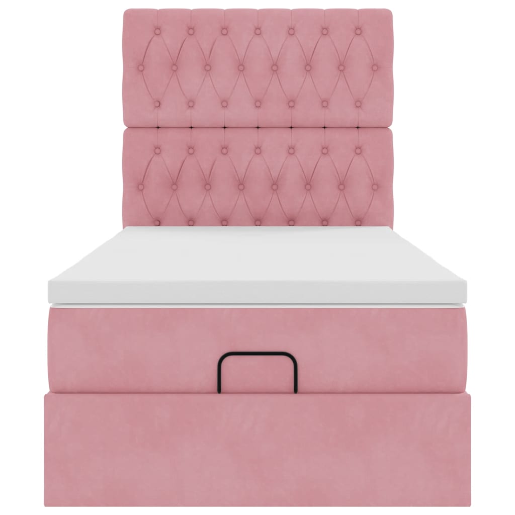 Ottoman bed met matrassen 90x200cm fluweel roze