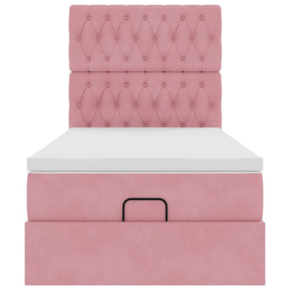 Ottoman bed met matrassen 90x200cm fluweel roze