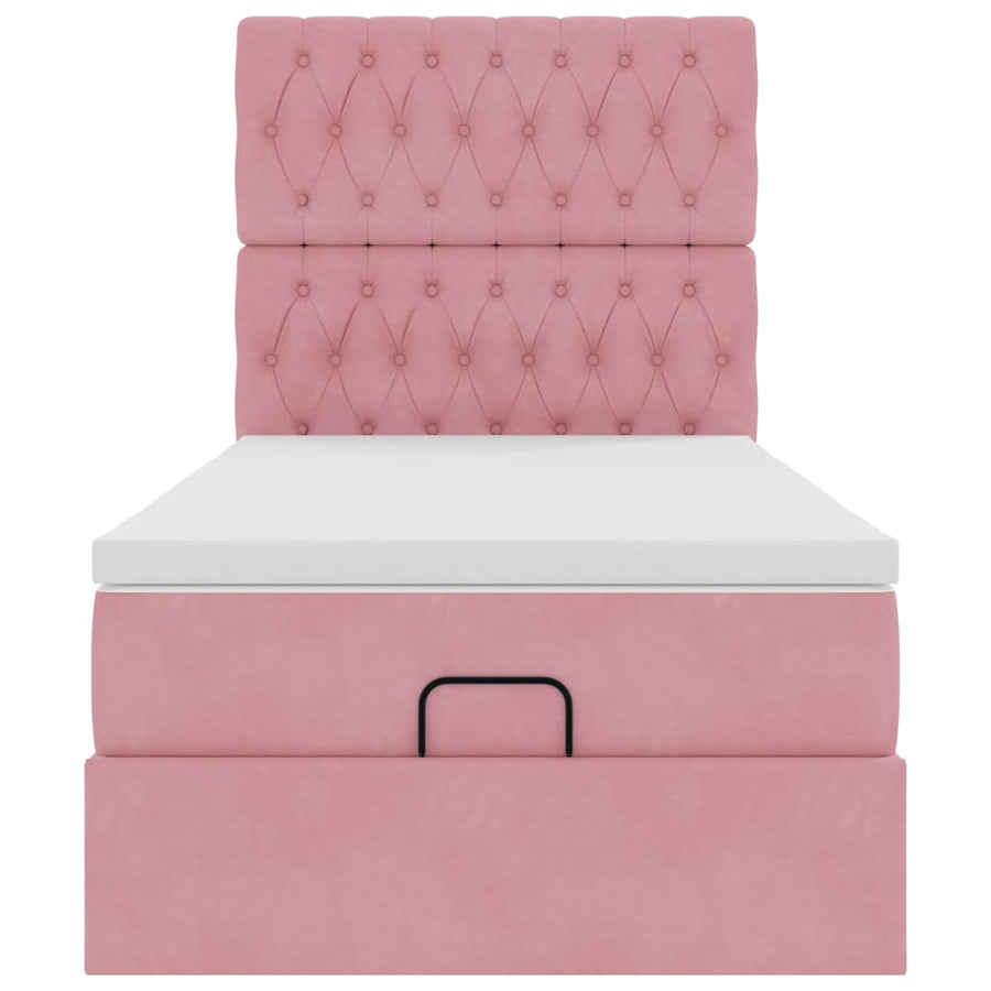 Ottoman bed met matrassen 90x200cm fluweel roze
