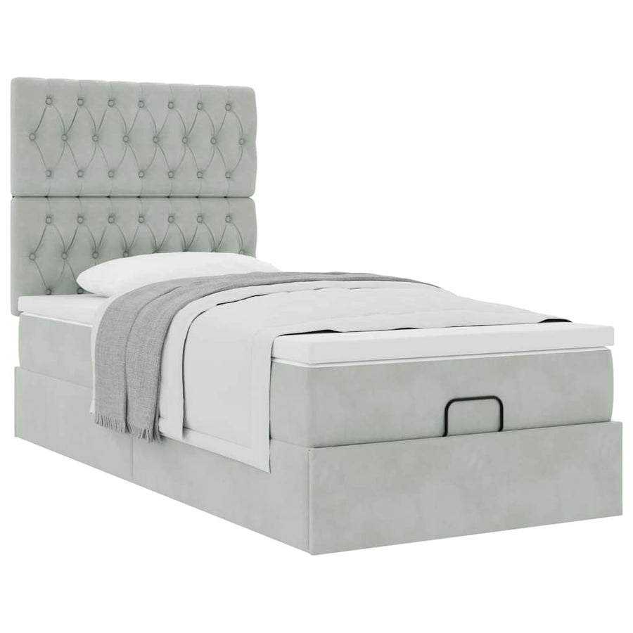 Ottoman bed met matrassen 100x200cm fluweel lichtgrijs
