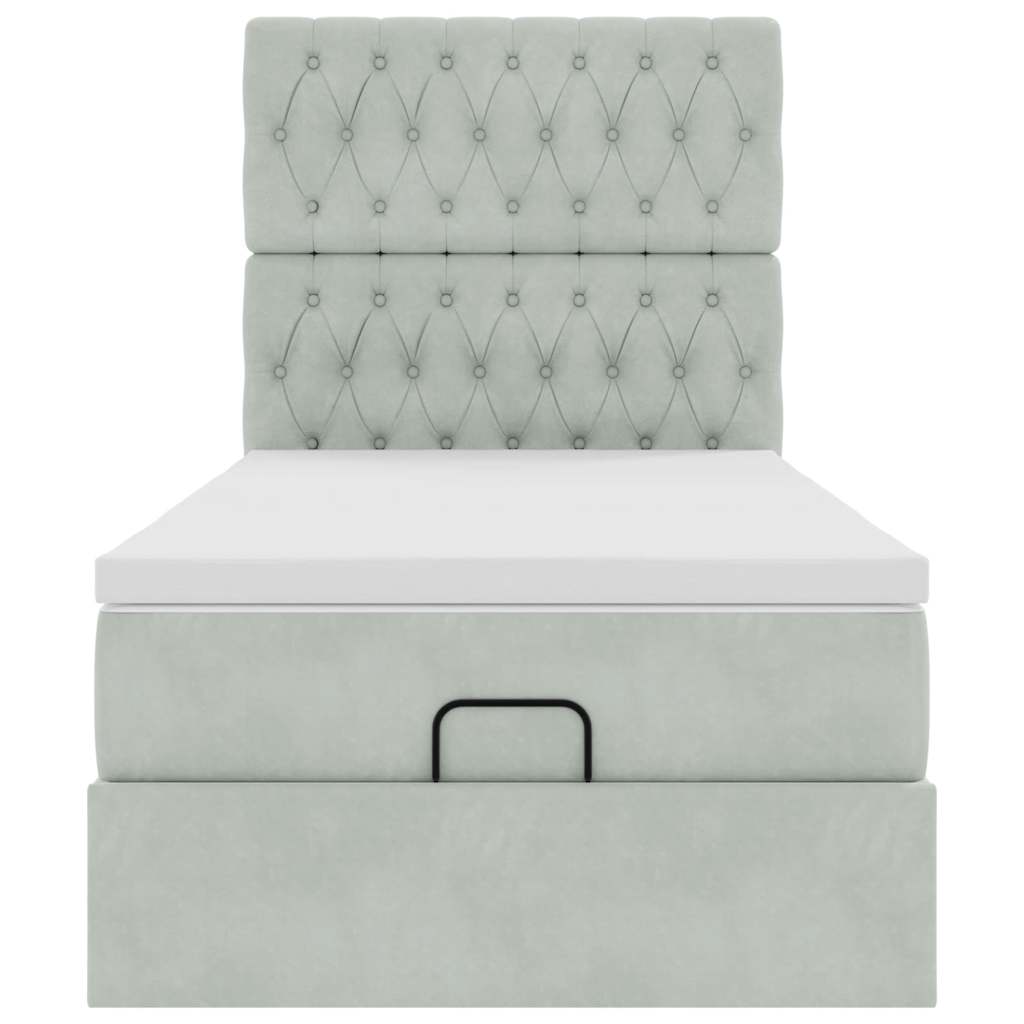 Ottoman bed met matrassen 100x200cm fluweel lichtgrijs