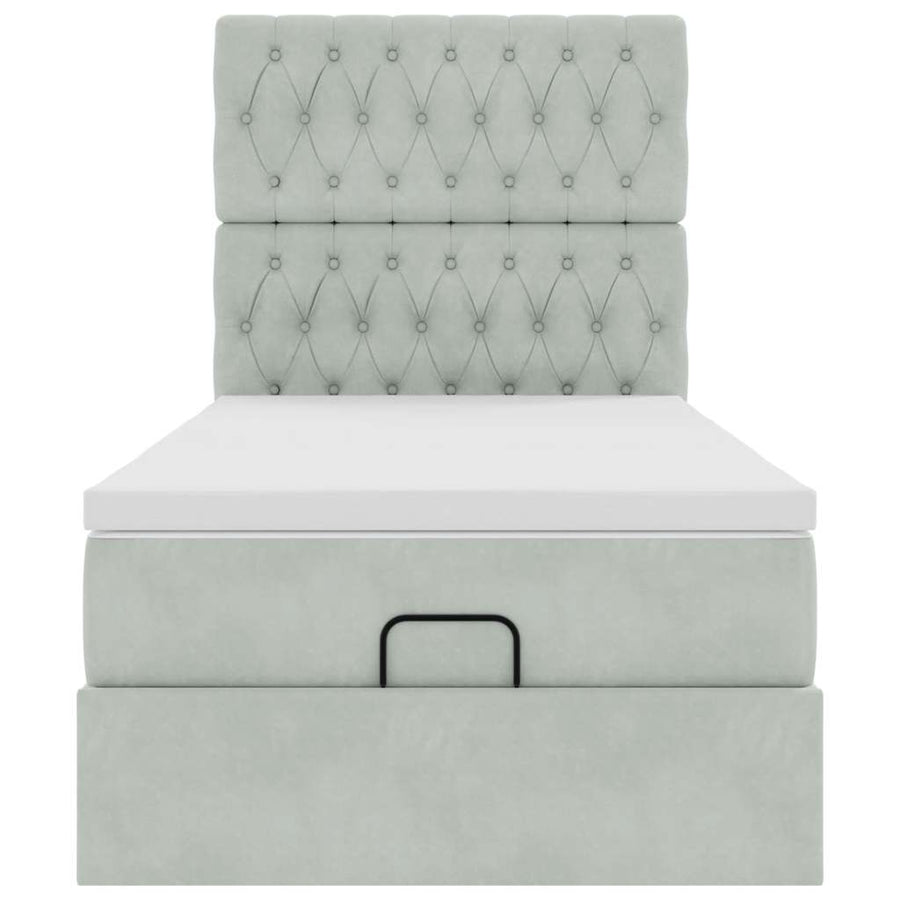 Ottoman bed met matrassen 100x200cm fluweel lichtgrijs