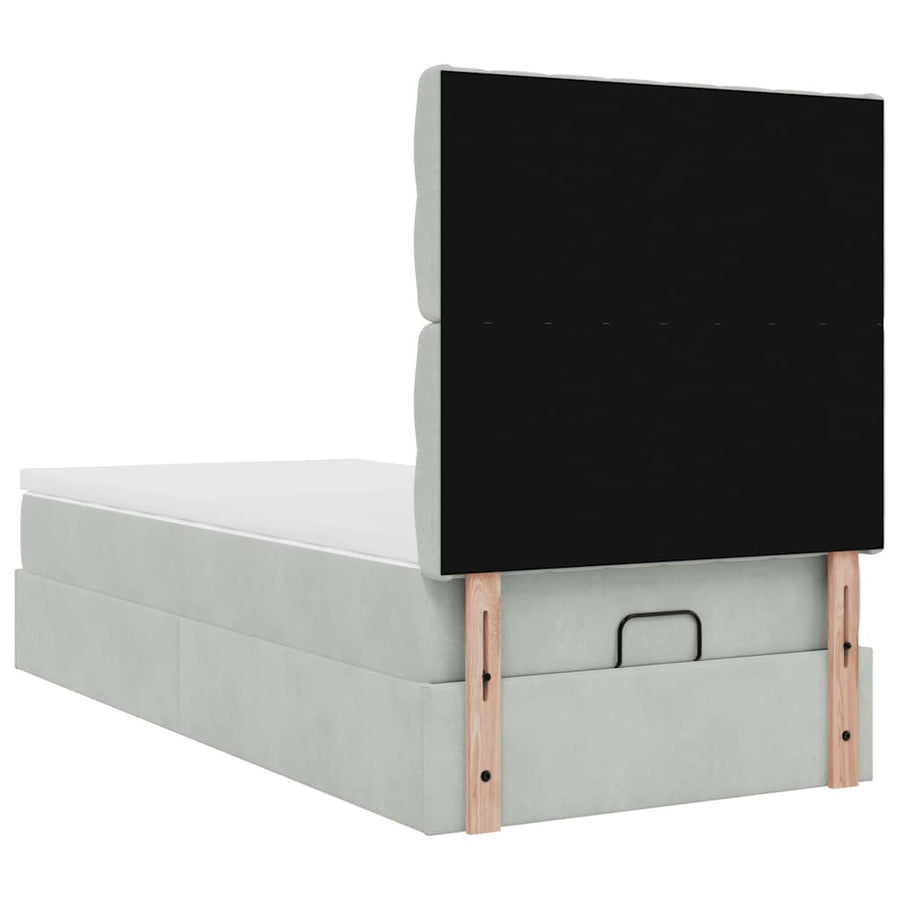 Ottoman bed met matrassen 100x200cm fluweel lichtgrijs