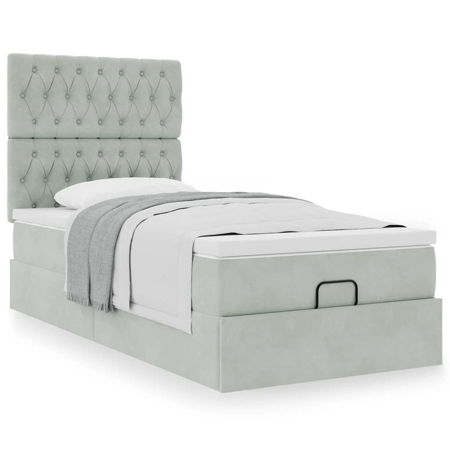 Ottoman bed met matrassen 100x200cm fluweel lichtgrijs
