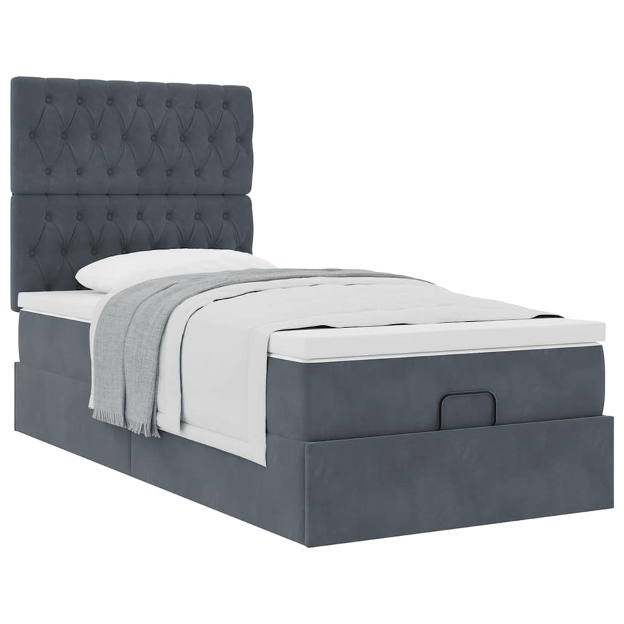 Ottoman bed met matrassen 100x200cm fluweel donkergrijs