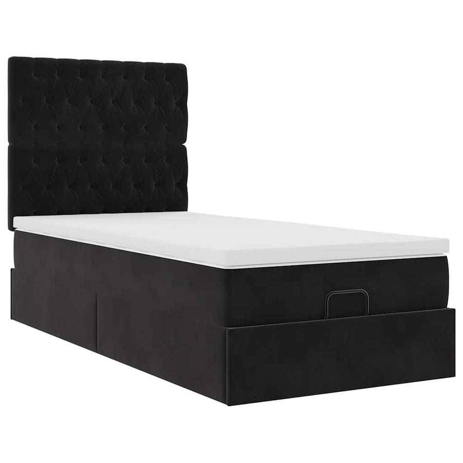 Ottoman bed met matrassen 100x200cm fluweel zwart