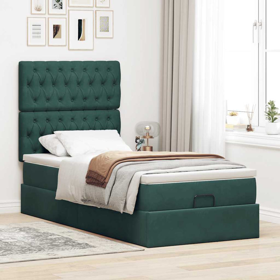 Ottoman bed met matrassen 100x200cm fluweel donkergroen