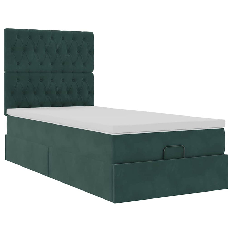 Ottoman bed met matrassen 100x200cm fluweel donkergroen