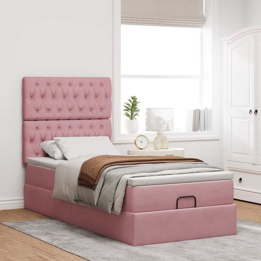 Ottoman bed met matrassen 100x200cm fluweel roze