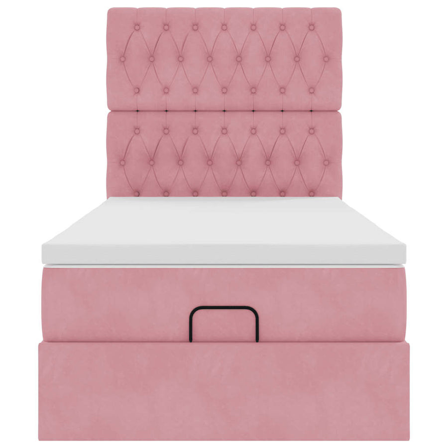 Ottoman bed met matrassen 100x200cm fluweel roze