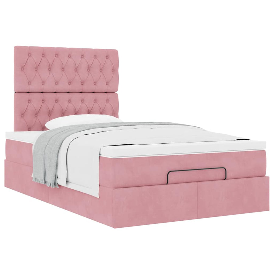 Ottoman bed met matrassen 120x190cm fluweel roze