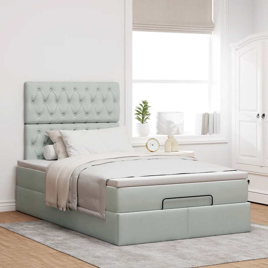 Ottoman bed met matrassen 120x200cm fluweel lichtgrijs