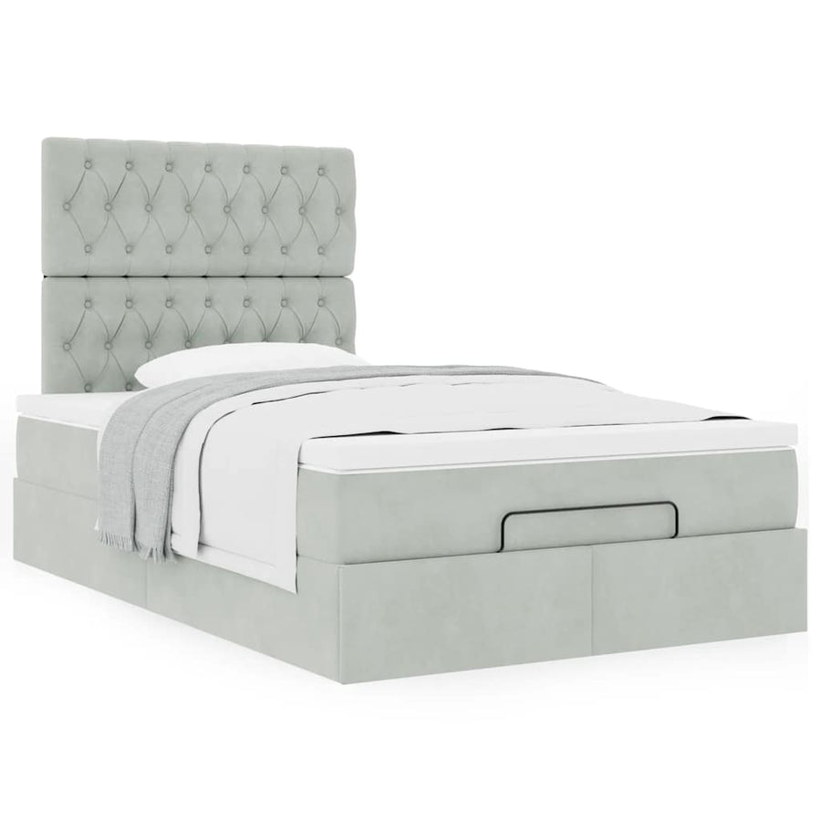 Ottoman bed met matrassen 120x200cm fluweel lichtgrijs