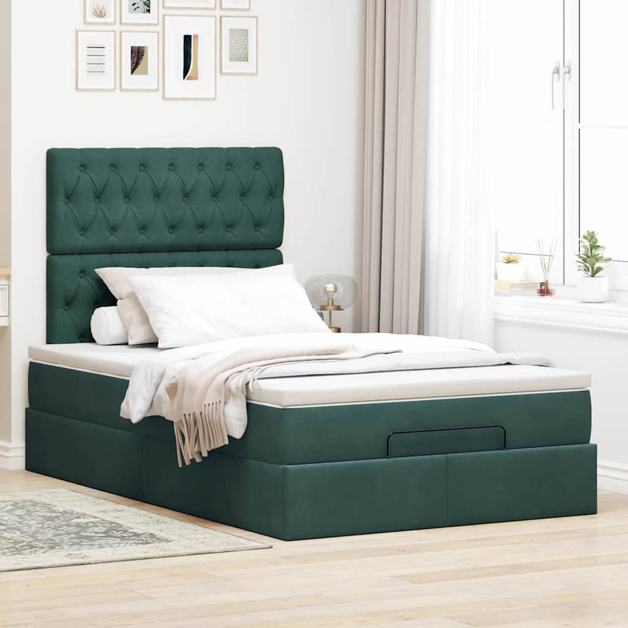 Ottoman Bed Met Matrassen 120X200Cm Fluweel 120 x 200 cm Donkergroen