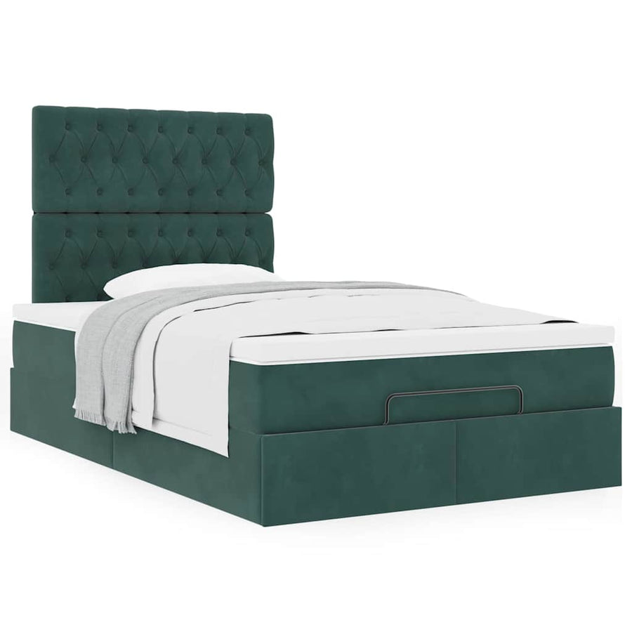 Ottoman Bed Met Matrassen 120X200Cm Fluweel 120 x 200 cm Donkergroen