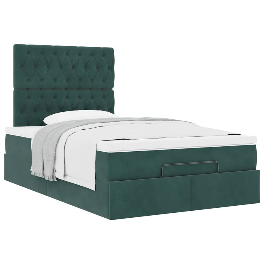Ottoman Bed Met Matrassen 120X200Cm Fluweel 120 x 200 cm Donkergroen