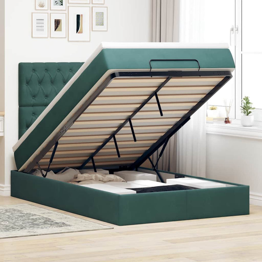 Ottoman Bed Met Matrassen 120X200Cm Fluweel 120 x 200 cm Donkergroen