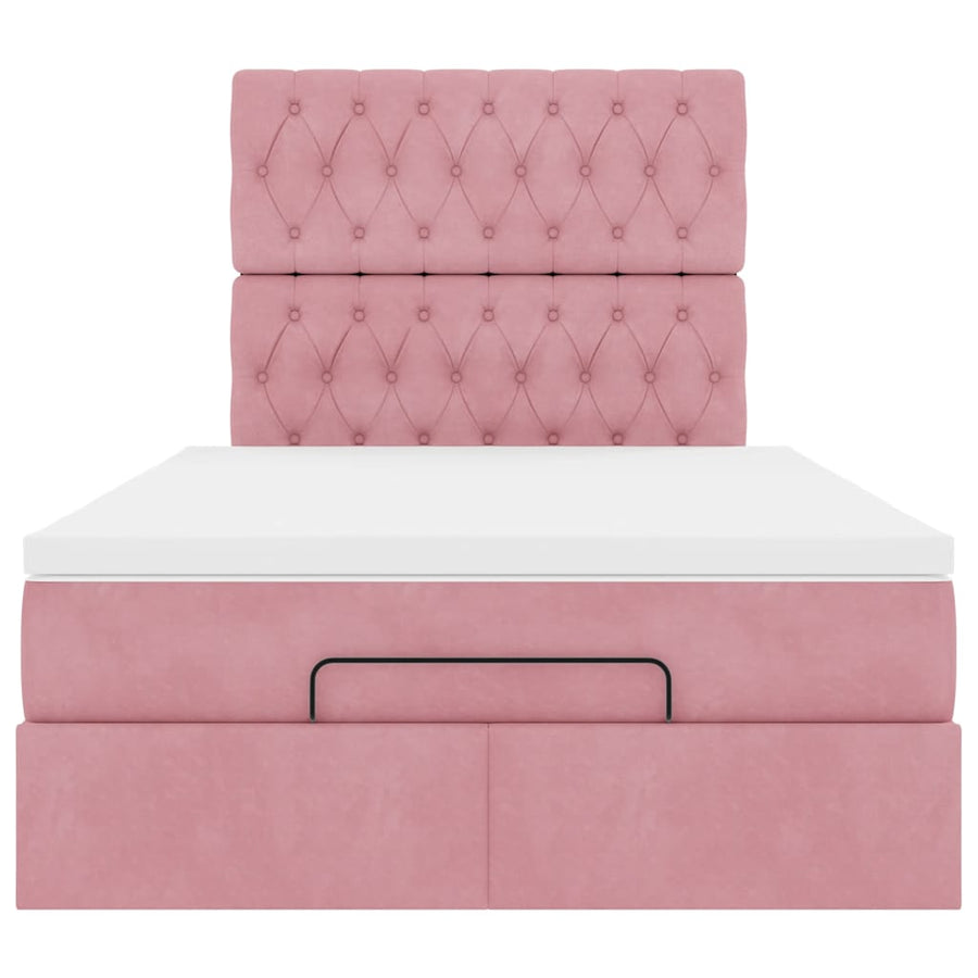 Ottoman bed met matrassen 120x200cm fluweel roze