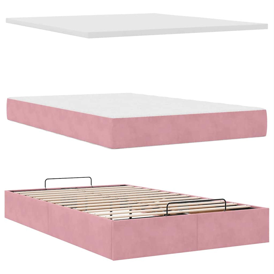 Ottoman bed met matrassen 120x200cm fluweel roze
