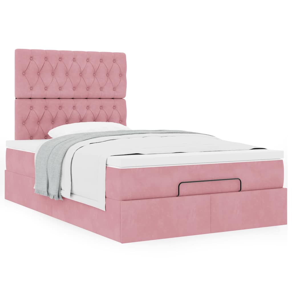 Ottoman bed met matrassen 120x200cm fluweel roze