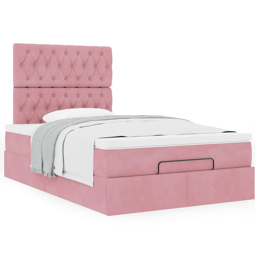 Ottoman bed met matrassen 120x200cm fluweel roze