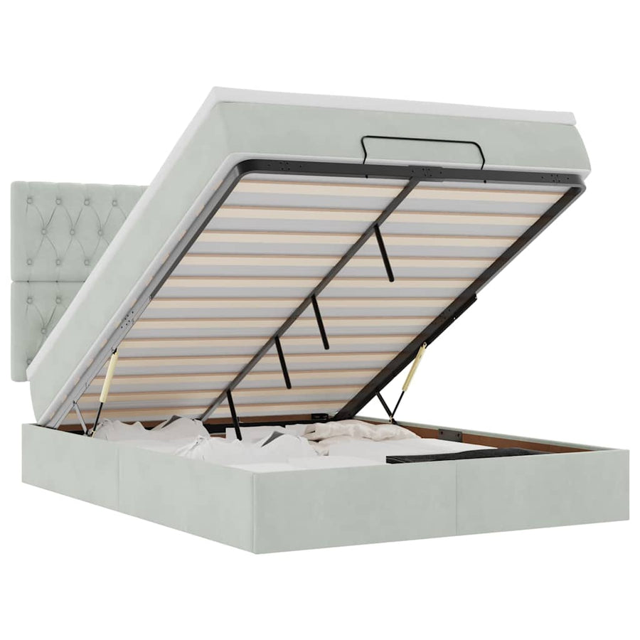 Ottoman bed met matrassen 140x190cm fluweel lichtgrijs