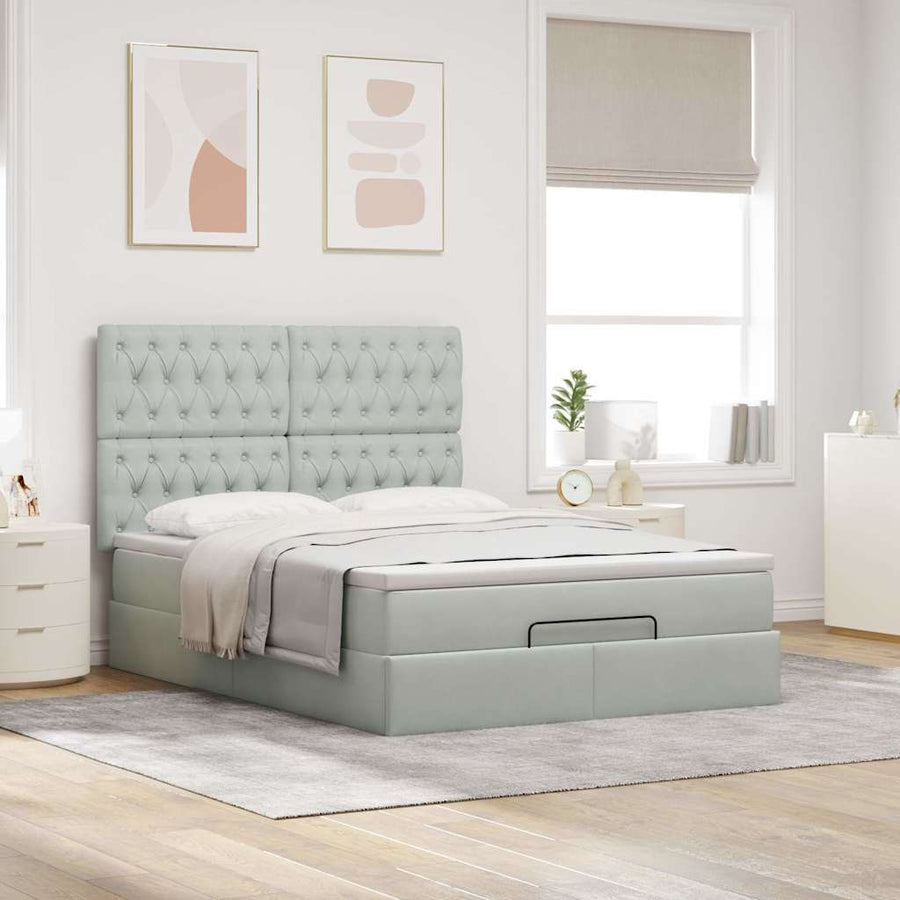 Ottoman bed met matrassen 140x190cm fluweel lichtgrijs