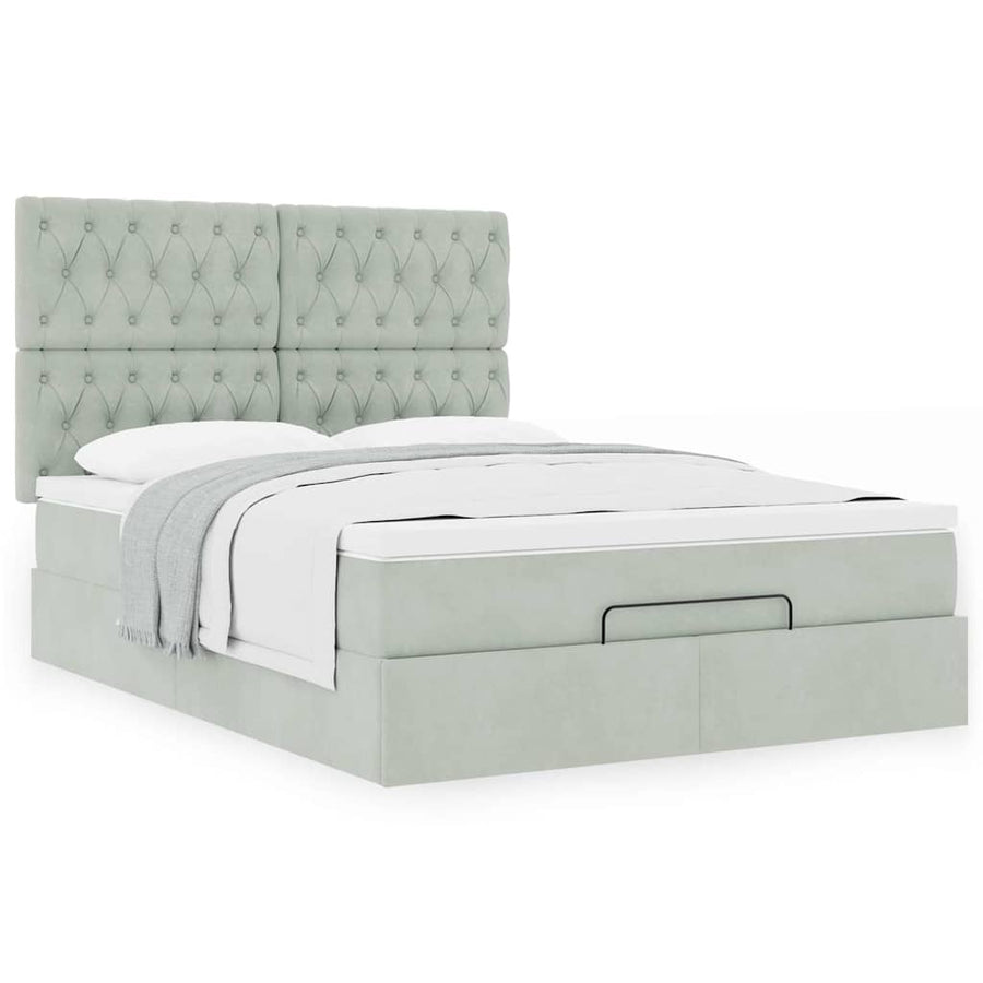 Ottoman bed met matrassen 140x190cm fluweel lichtgrijs