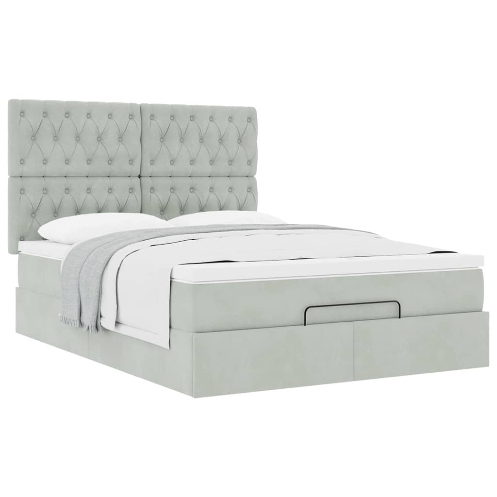 Ottoman bed met matrassen 140x190cm fluweel lichtgrijs