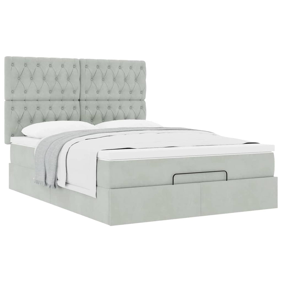 Ottoman bed met matrassen 140x190cm fluweel lichtgrijs