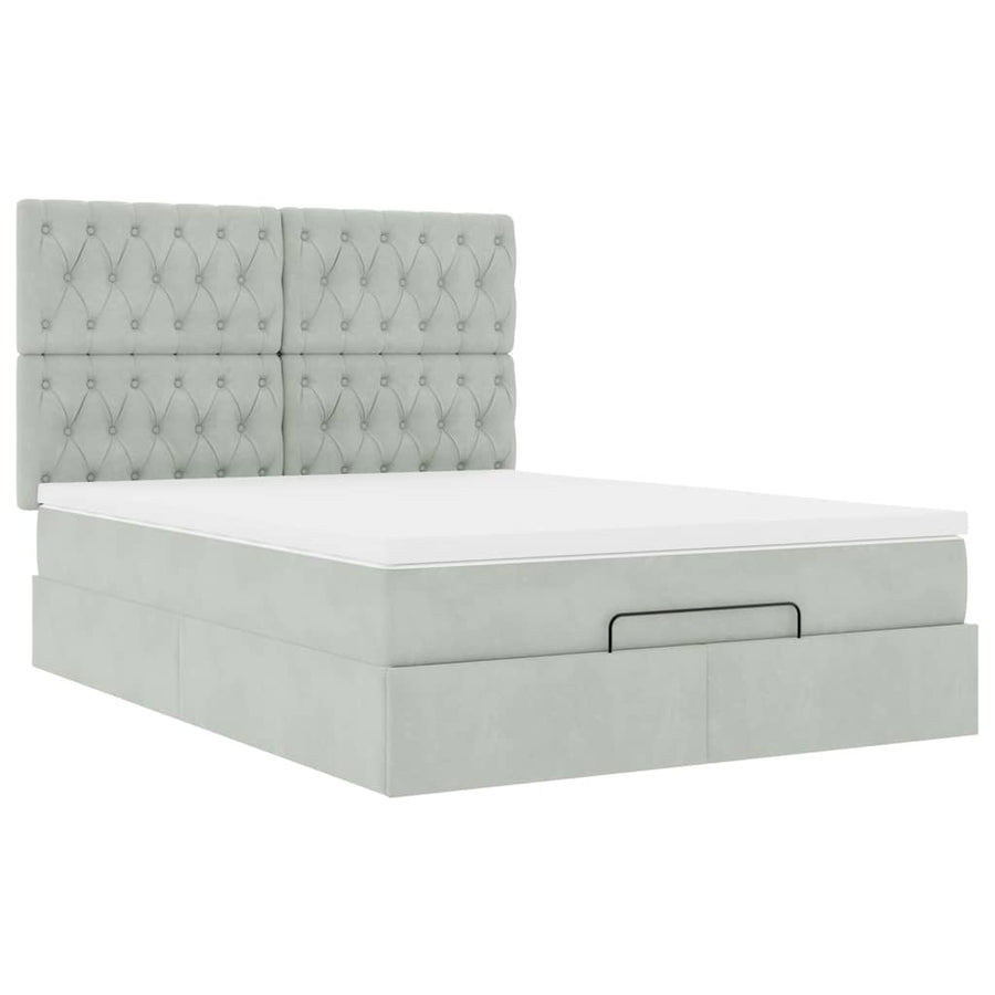 Ottoman bed met matrassen 140x190cm fluweel lichtgrijs