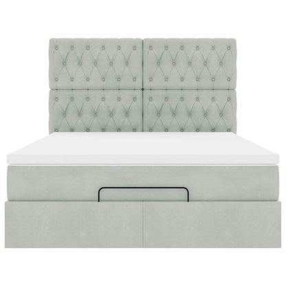 Ottoman bed met matrassen 140x190cm fluweel lichtgrijs