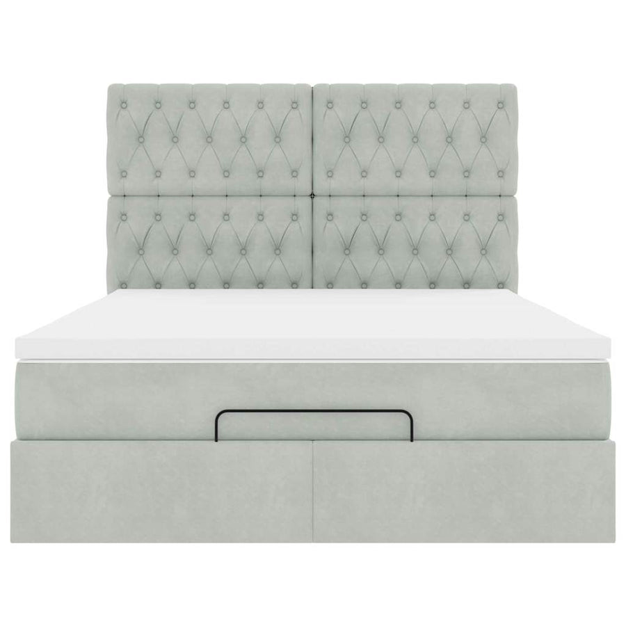 Ottoman bed met matrassen 140x190cm fluweel lichtgrijs