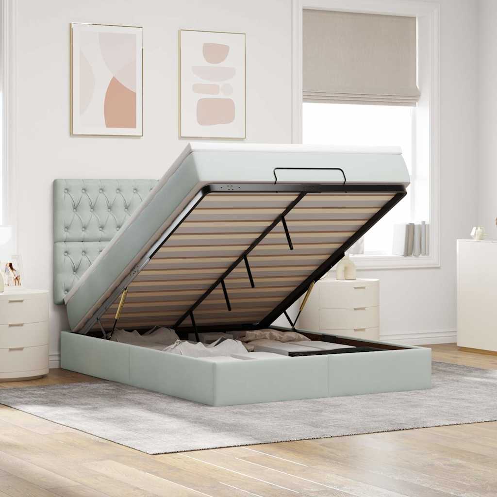 Ottoman bed met matrassen 140x190cm fluweel lichtgrijs