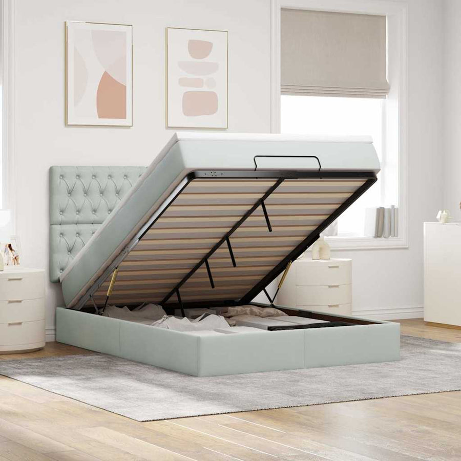 Ottoman bed met matrassen 140x190cm fluweel lichtgrijs