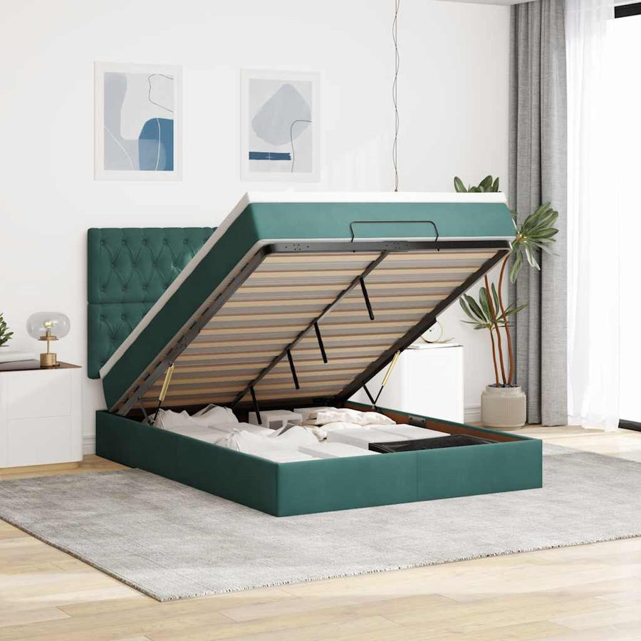 Ottoman bed met matrassen 140x190cm fluweel donkergroen
