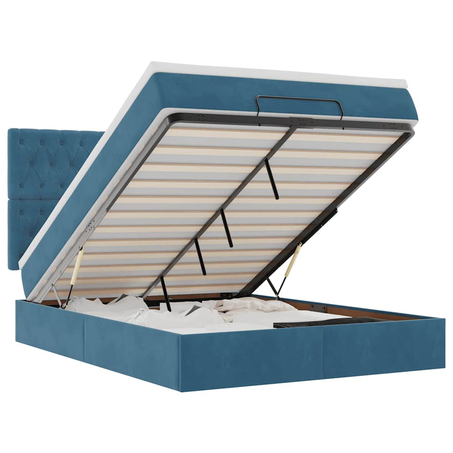 Ottoman bed met matrassen 140x190cm fluweel donkerblauw