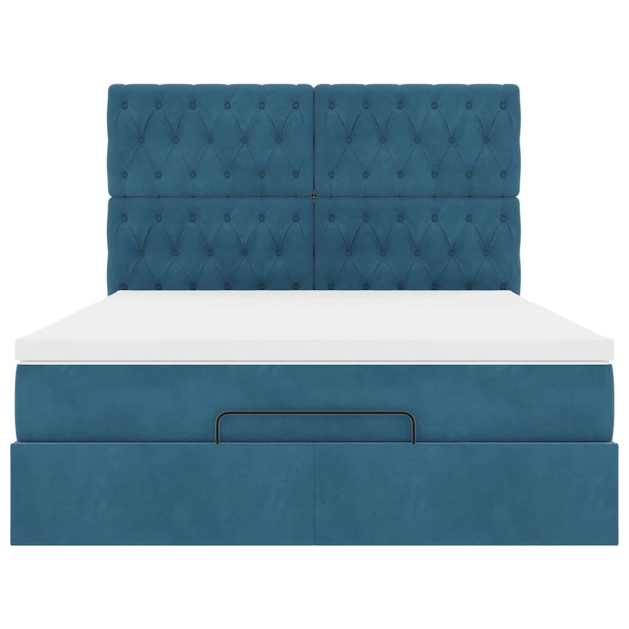 Ottoman bed met matrassen 140x190cm fluweel donkerblauw
