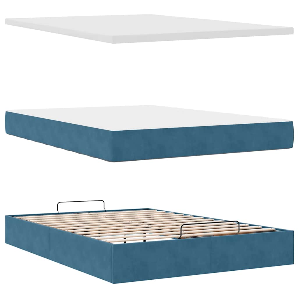 Ottoman bed met matrassen 140x190cm fluweel donkerblauw