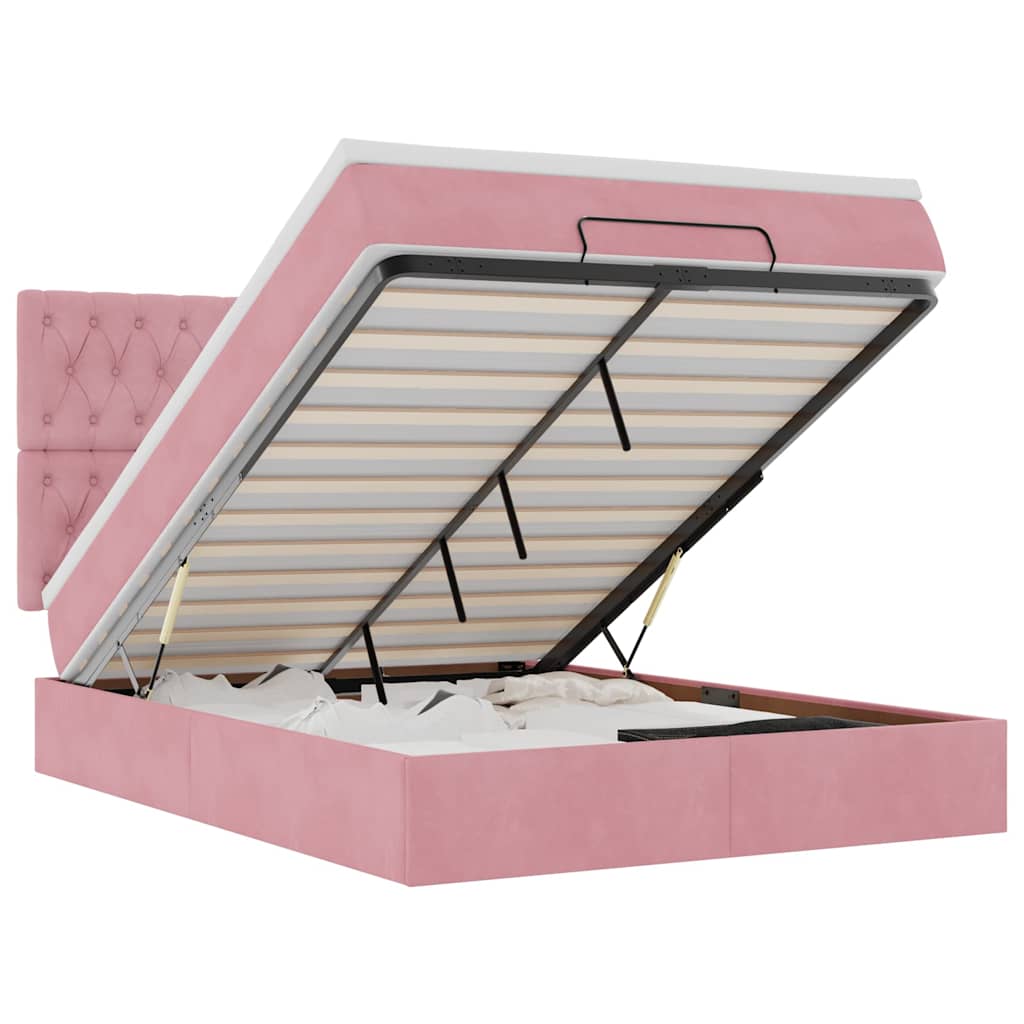 Ottoman bed met matrassen 140x190cm fluweel roze