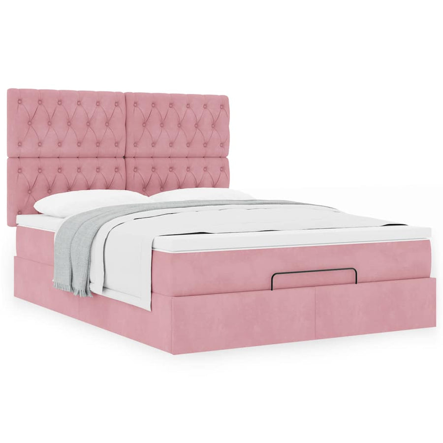Ottoman bed met matrassen 140x190cm fluweel roze