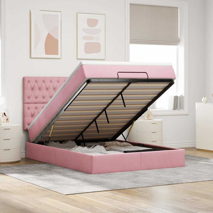 Ottoman bed met matrassen 140x190cm fluweel roze