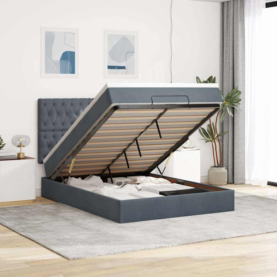 Ottoman bed met matrassen 140x200cm fluweel donkergrijs