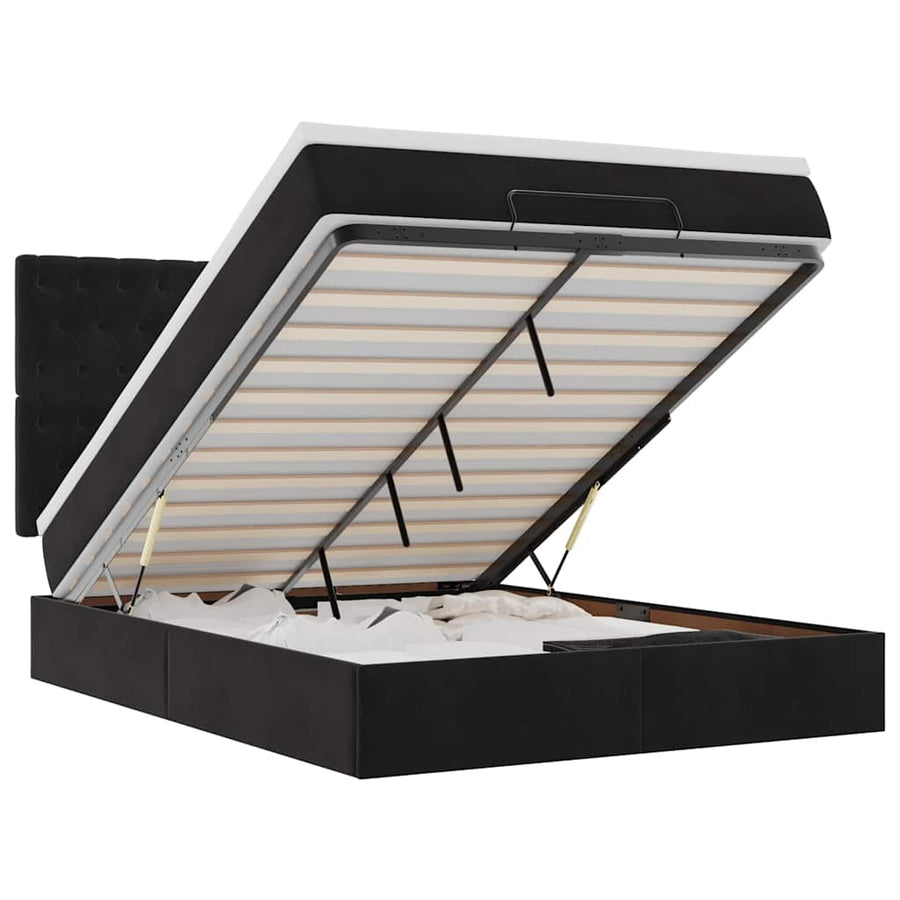 Ottoman Bed Met Matrassen 140X200Cm Fluweel 140 x 200 cm Zwart