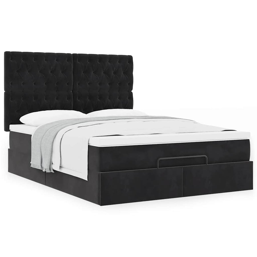 Ottoman Bed Met Matrassen 140X200Cm Fluweel 140 x 200 cm Zwart