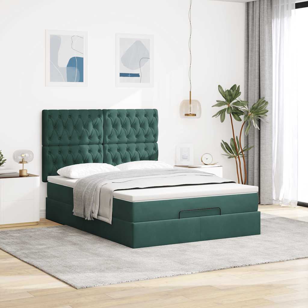 Ottoman bed met matrassen 140x200cm fluweel donkergroen